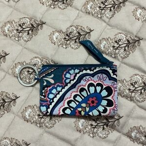 Vera Bradley Navy Paisley Zip Card Pouch with Key Ring